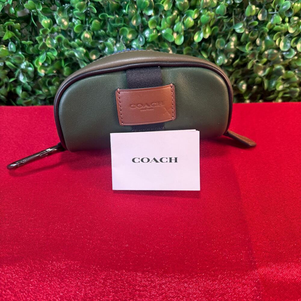 Coach Men’s Leather Pouch in Olive Green with Brown Accent
